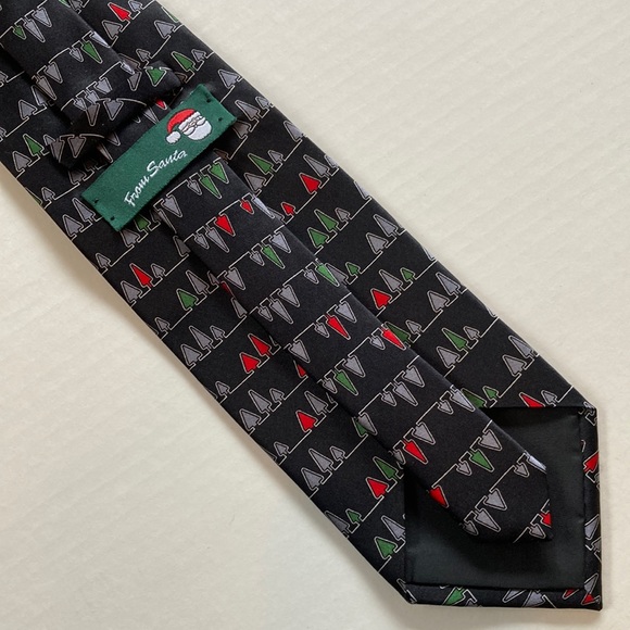 Christmas Trees Silk Men’s Tie - black green red silver - Picture 5 of 7